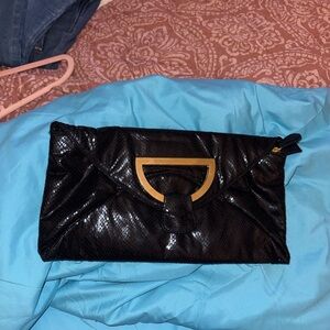 Big Buddha Black faux snakeskin Textured clutch